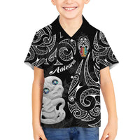 Kia Hara Te reo Maori Family Matching Long Sleeve Bodycon Dress and Hawaiian Shirt Manaia Moko Pattern LT7 Son's Shirt Black - Polynesian Pride