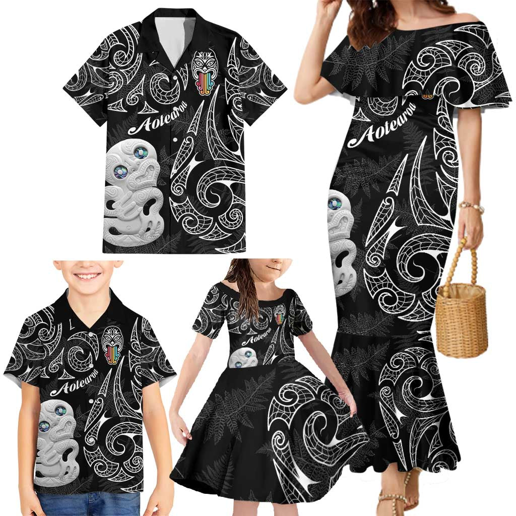 Kia Hara Te reo Maori Family Matching Mermaid Dress and Hawaiian Shirt Manaia Moko Pattern LT7 - Polynesian Pride