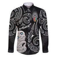 Kia Hara Te reo Maori Family Matching Mermaid Dress and Hawaiian Shirt Manaia Moko Pattern LT7 Dad's Shirt - Long Sleeve Black - Polynesian Pride