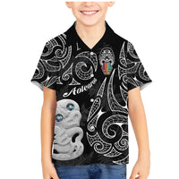 Kia Hara Te reo Maori Family Matching Mermaid Dress and Hawaiian Shirt Manaia Moko Pattern LT7 Son's Shirt Black - Polynesian Pride