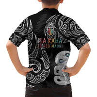 Kia Hara Te reo Maori Family Matching Off Shoulder Maxi Dress and Hawaiian Shirt Manaia Moko Pattern