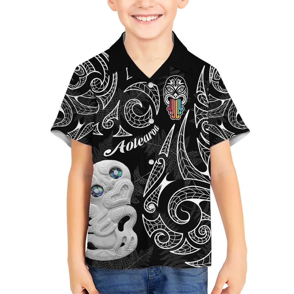 Kia Hara Te reo Maori Family Matching Off Shoulder Maxi Dress and Hawaiian Shirt Manaia Moko Pattern