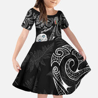 Kia Hara Te reo Maori Family Matching Short Sleeve Bodycon Dress and Hawaiian Shirt Manaia Moko Pattern LT7 Daughter's Dress Black - Polynesian Pride