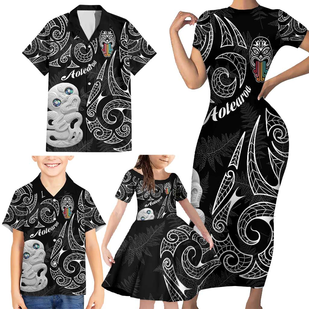 Kia Hara Te reo Maori Family Matching Short Sleeve Bodycon Dress and Hawaiian Shirt Manaia Moko Pattern LT7 - Polynesian Pride