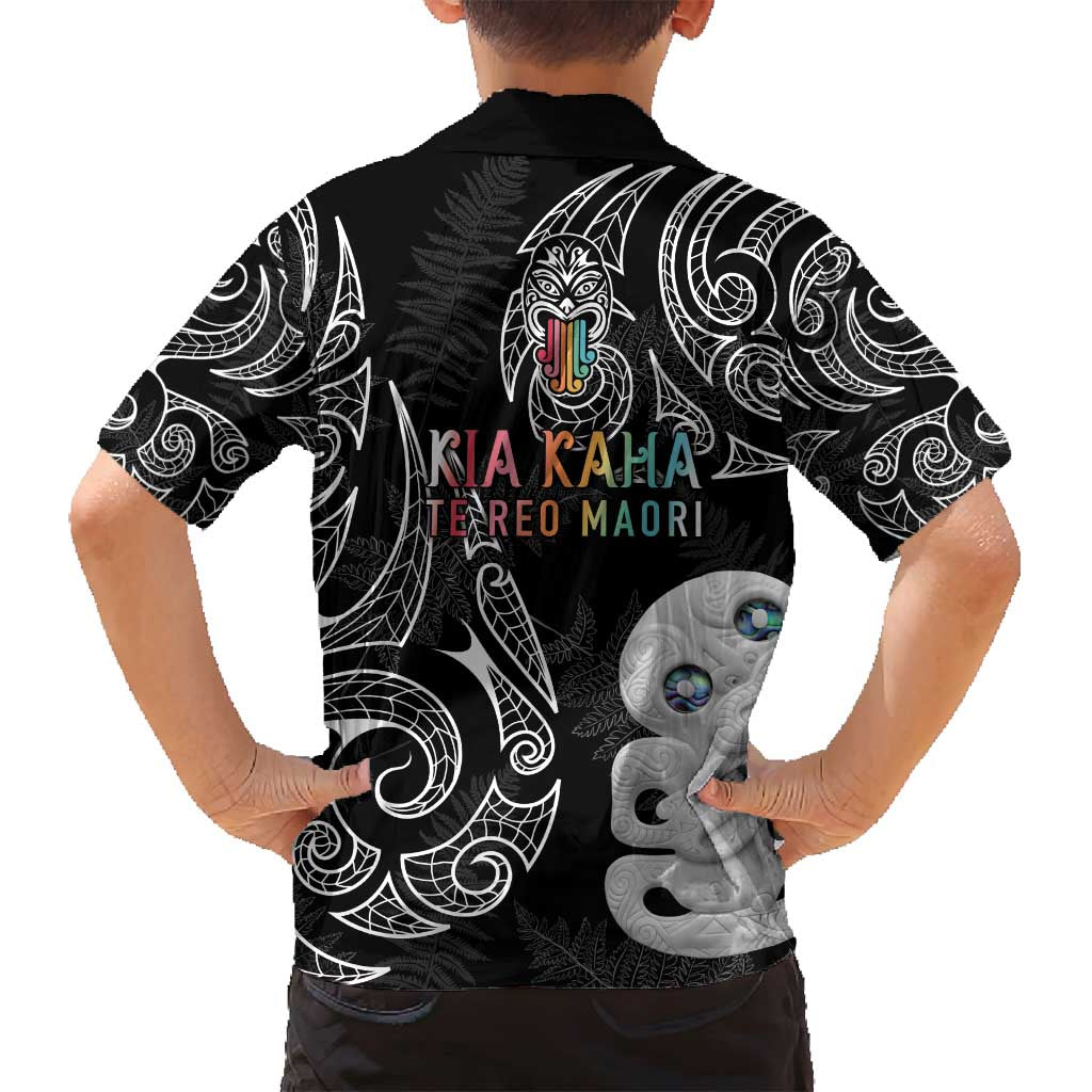 Kia Hara Te reo Maori Family Matching Tank Maxi Dress and Hawaiian Shirt Manaia Moko Pattern