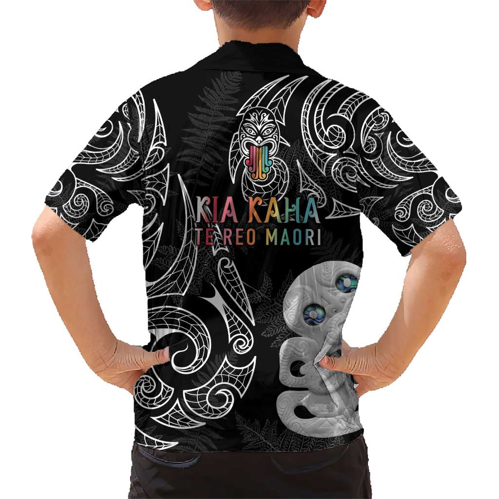 Kia Hara Te reo Maori Kid Hawaiian Shirt Manaia Moko Pattern