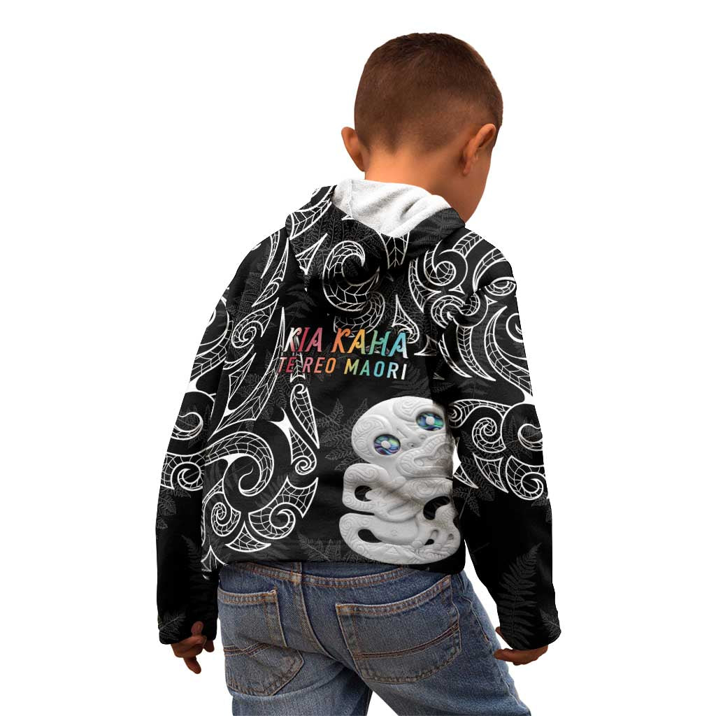 Kia Hara Te reo Maori Kid Hoodie Manaia Moko Pattern