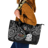 Kia Hara Te reo Maori Leather Tote Bag Manaia Moko Pattern