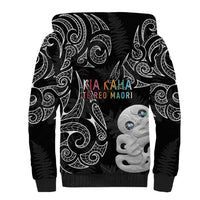 Kia Hara Te reo Maori Sherpa Hoodie Manaia Moko Pattern