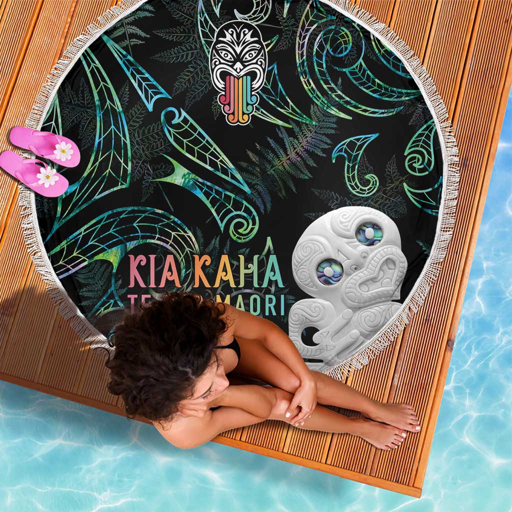 Kia Hara Te reo Maori Beach Blanket Manaia Moko Mix Paua Shell