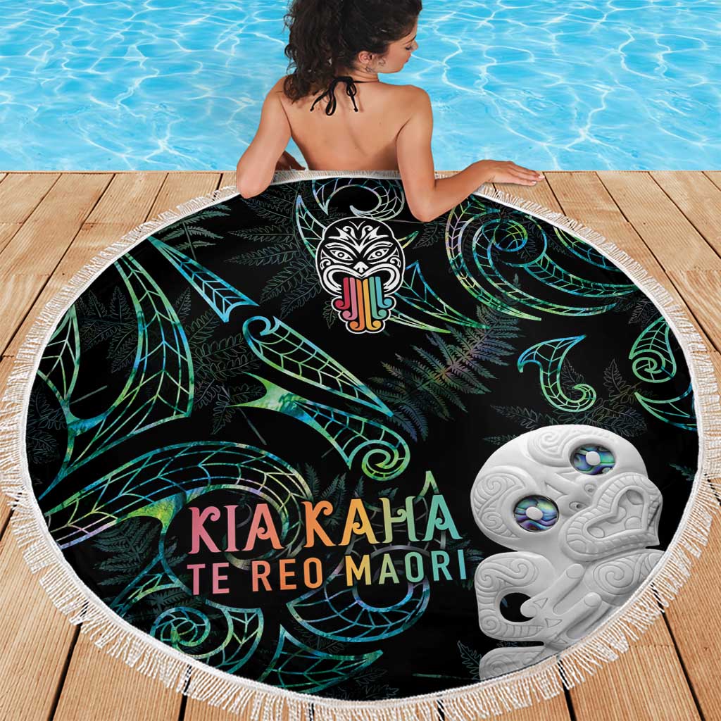 Kia Hara Te reo Maori Beach Blanket Manaia Moko Mix Paua Shell