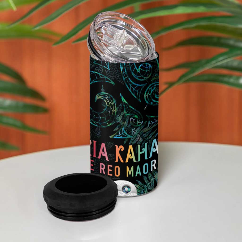 Kia Hara Te reo Maori 4 in 1 Can Cooler Tumbler Manaia Moko Mix Paua Shell