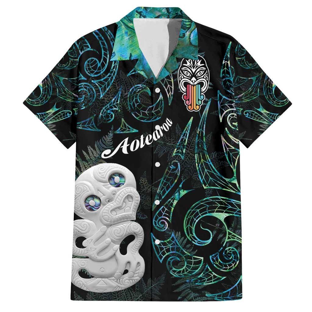 Kia Hara Te reo Maori Family Matching Long Sleeve Bodycon Dress and Hawaiian Shirt Manaia Moko Mix Paua Shell LT7 Dad's Shirt - Short Sleeve Green - Polynesian Pride