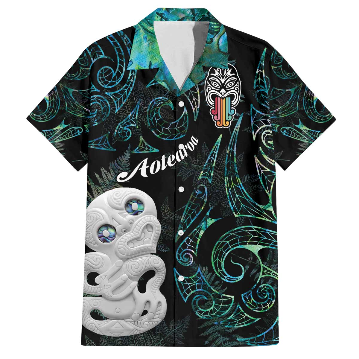 Kia Hara Te reo Maori Family Matching Off The Shoulder Long Sleeve Dress and Hawaiian Shirt Manaia Moko Mix Paua Shell