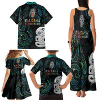Kia Hara Te reo Maori Family Matching Tank Maxi Dress and Hawaiian Shirt Manaia Moko Mix Paua Shell