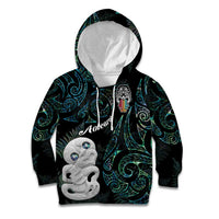 Kia Hara Te reo Maori Kid Hoodie Manaia Moko Mix Paua Shell