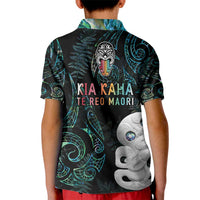 Kia Hara Te reo Maori Kid Polo Shirt Manaia Moko Mix Paua Shell