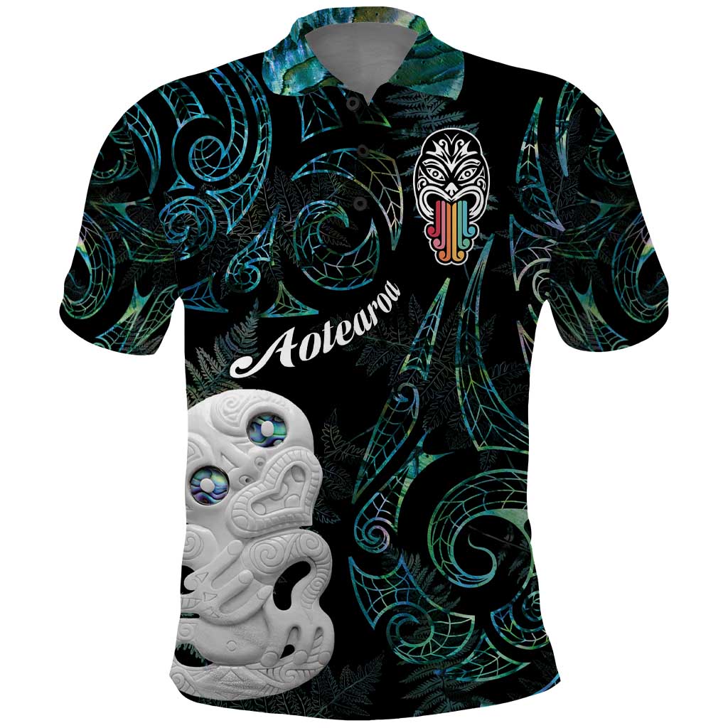 Kia Hara Te reo Maori Polo Shirt Manaia Moko Mix Paua Shell LT7 Green - Polynesian Pride