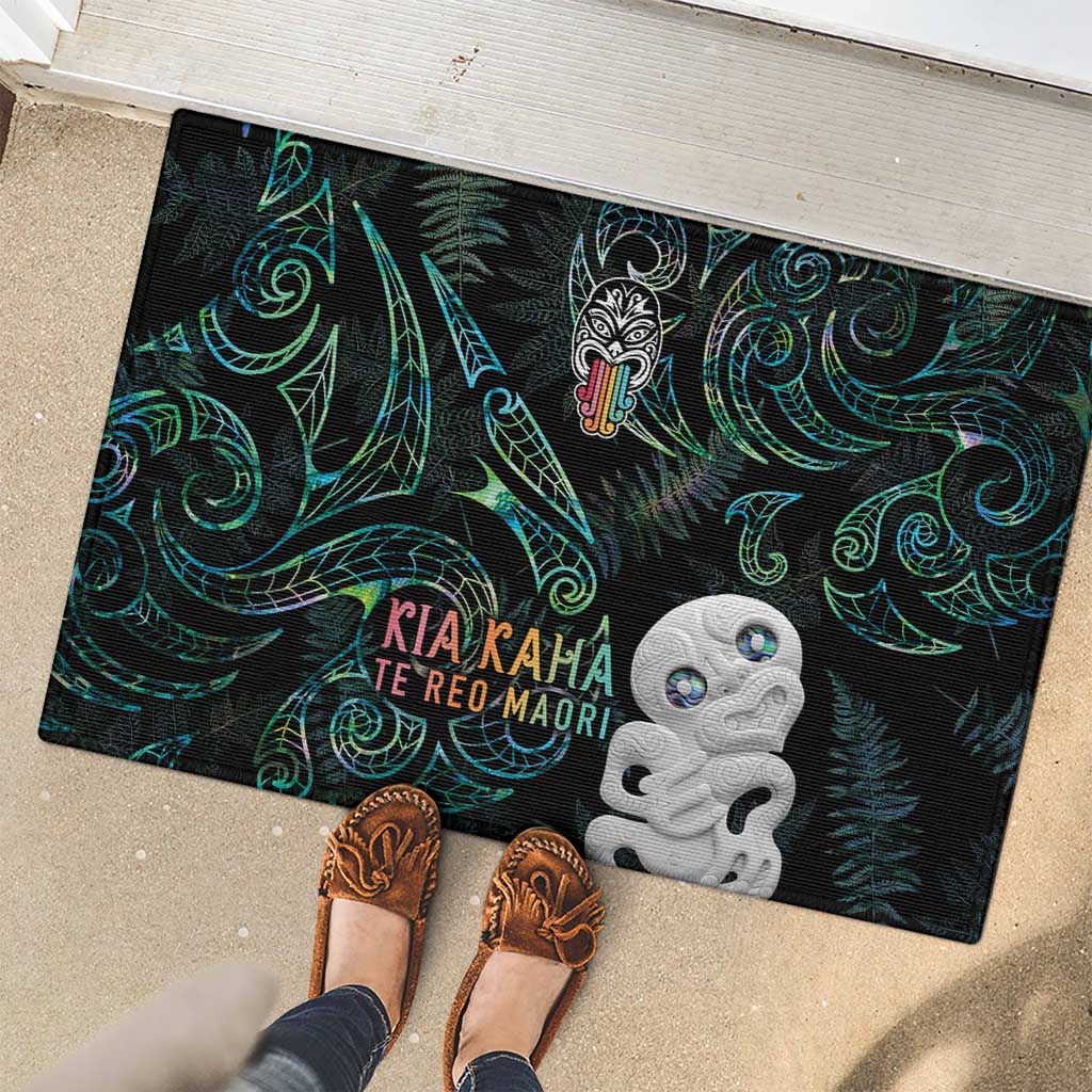 Kia Hara Te reo Maori Rubber Doormat Manaia Moko Mix Paua Shell