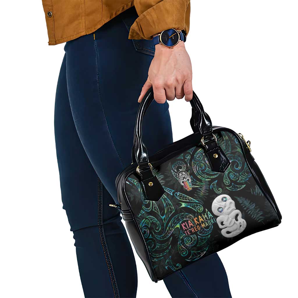 Kia Hara Te reo Maori Shoulder Handbag Manaia Moko Mix Paua Shell
