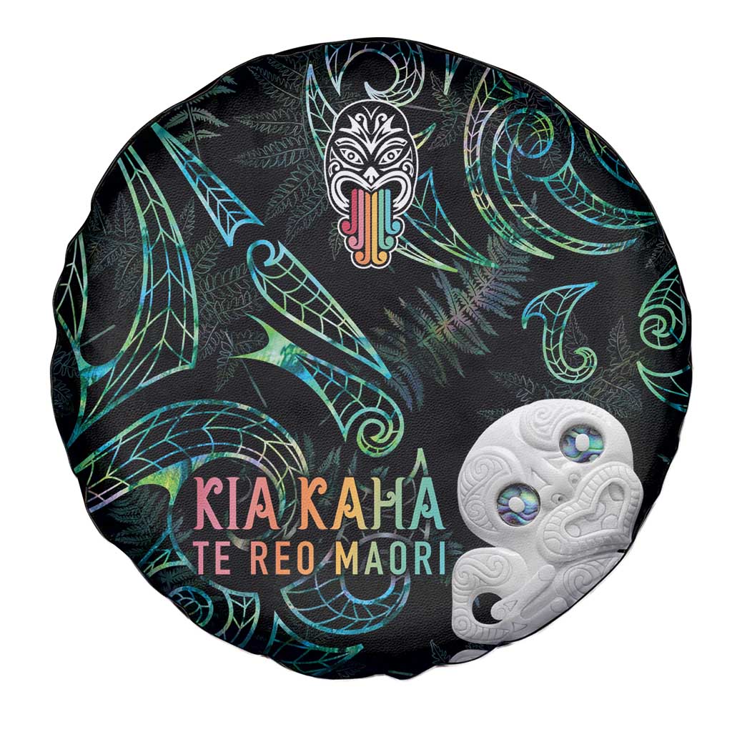Kia Hara Te reo Maori Spare Tire Cover Manaia Moko Mix Paua Shell