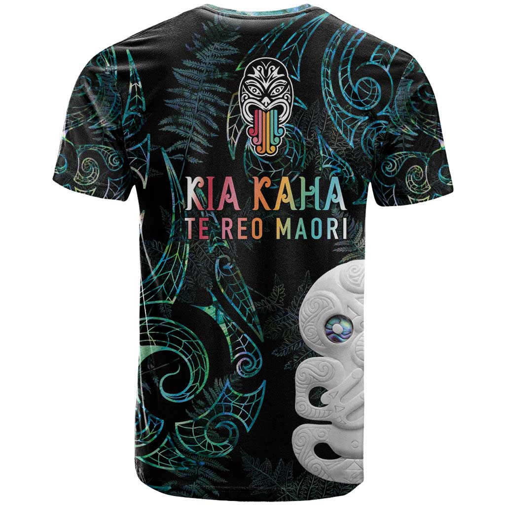 Kia Hara Te reo Maori T Shirt Manaia Moko Mix Paua Shell