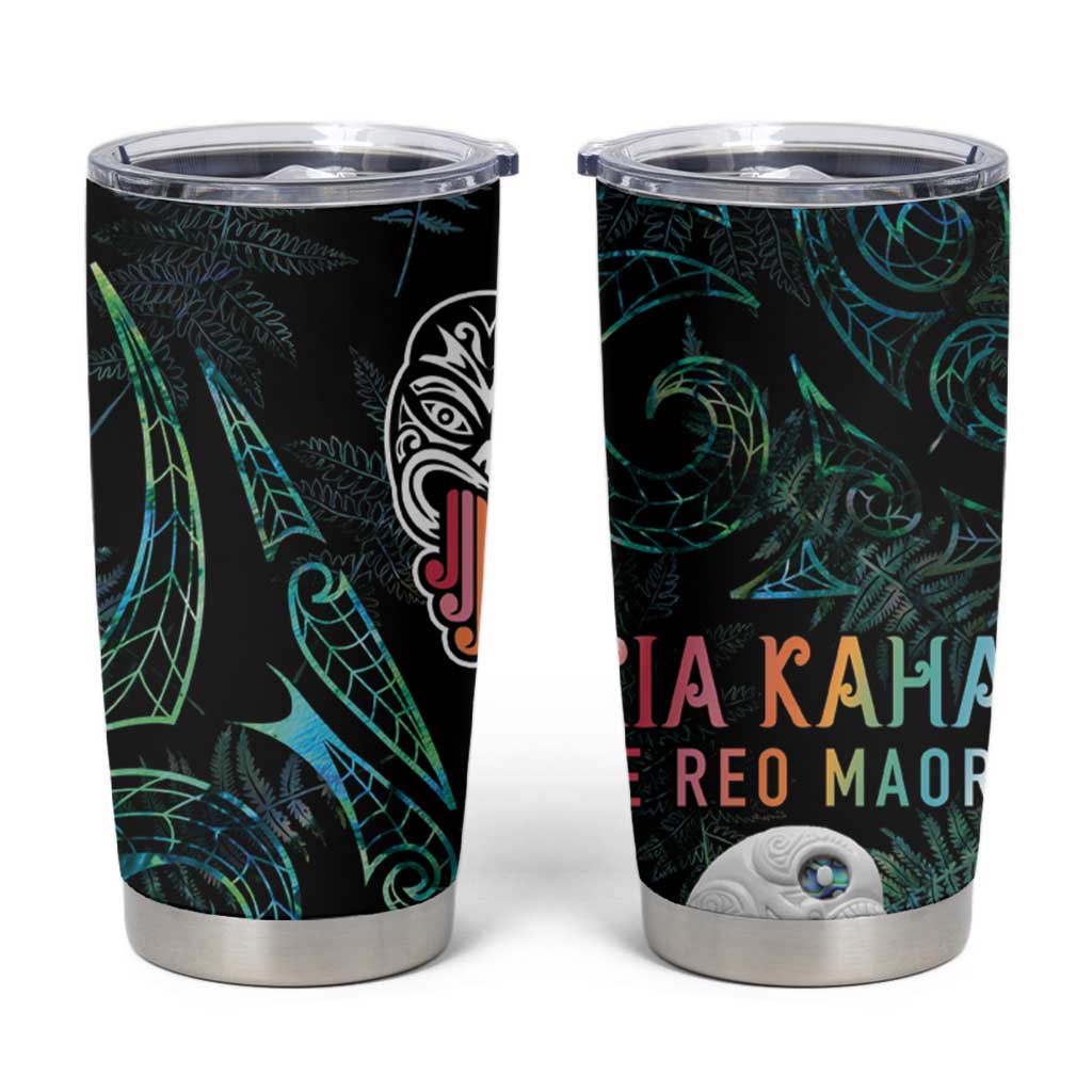 Kia Hara Te reo Maori Tumbler Cup Manaia Moko Mix Paua Shell