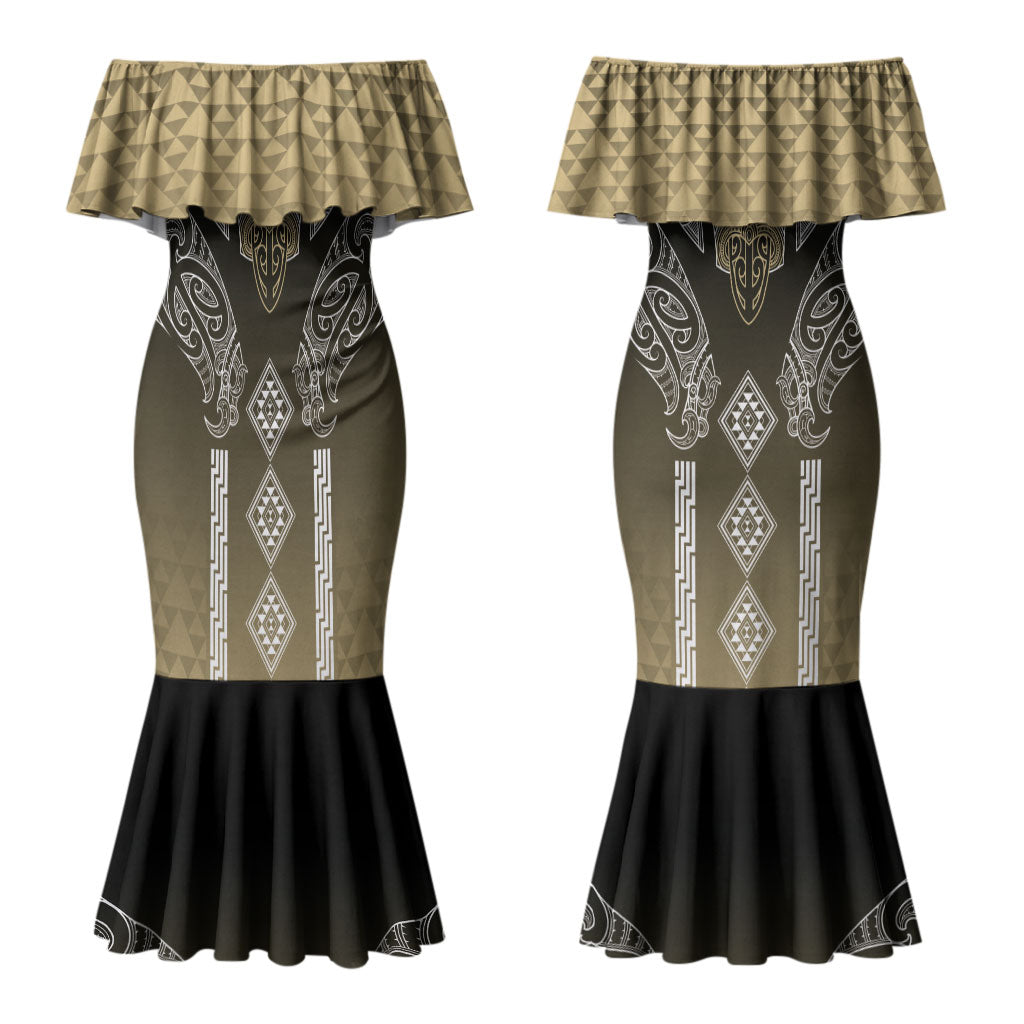 Aotearoa Maori Iwi Heritage Couples Matching Mermaid Dress and Long Sleeve Button Shirt Waikato Tainui Parauri LT7 - Polynesian Pride