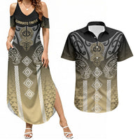 Aotearoa Maori Iwi Heritage Couples Matching Summer Maxi Dress and Hawaiian Shirt Waikato Tainui Parauri LT7 Earth Gold - Polynesian Pride