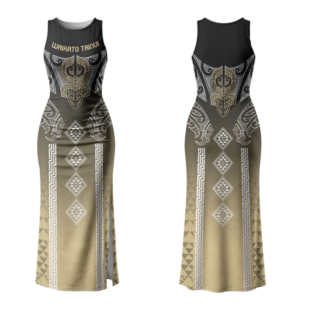 Aotearoa Maori Iwi Heritage Couples Matching Tank Maxi Dress and Long Sleeve Button Shirt Waikato Tainui Parauri LT7 - Polynesian Pride