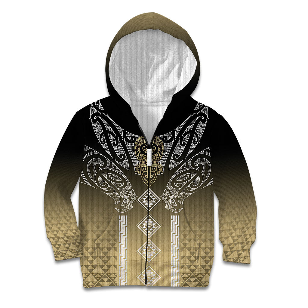 Aotearoa Maori Iwi Heritage Kid Hoodie Waikato Tainui Parauri LT7 Zip Hoodie Earth Gold - Polynesian Pride