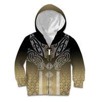 Aotearoa Maori Iwi Heritage Kid Hoodie Waikato Tainui Parauri LT7 Zip Hoodie Earth Gold - Polynesian Pride