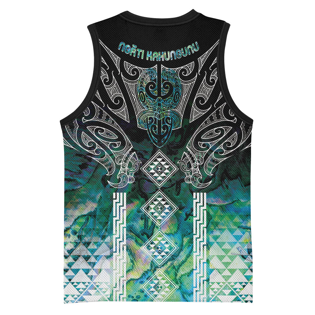 Aotearoa Maori Iwi Heritage Basketball Jersey Ngati Kahungunu Paua Shell Turquoise LT7 - Polynesian Pride