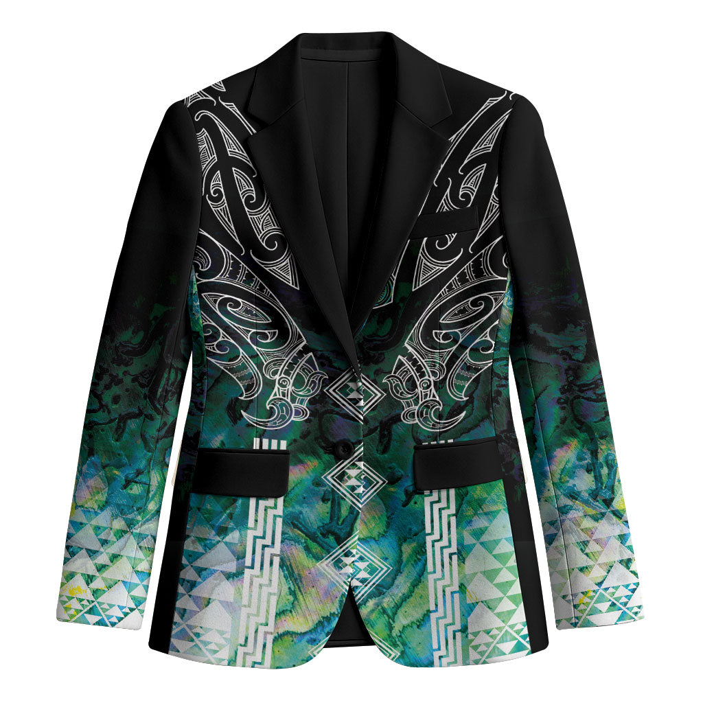 Aotearoa Maori Iwi Heritage Blazer Ngati Kahungunu Paua Shell Turquoise LT7 Unisex Green Blue - Polynesian Pride