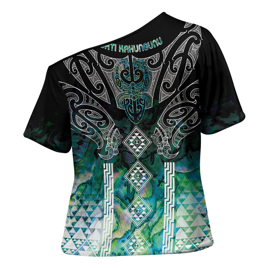 Aotearoa Maori Iwi Heritage Cross Shoulder Shirt Ngati Kahungunu Paua Shell Turquoise LT7 - Polynesian Pride