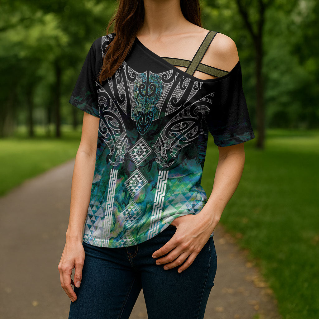 Aotearoa Maori Iwi Heritage Cross Shoulder Shirt Ngati Kahungunu Paua Shell Turquoise LT7 - Polynesian Pride