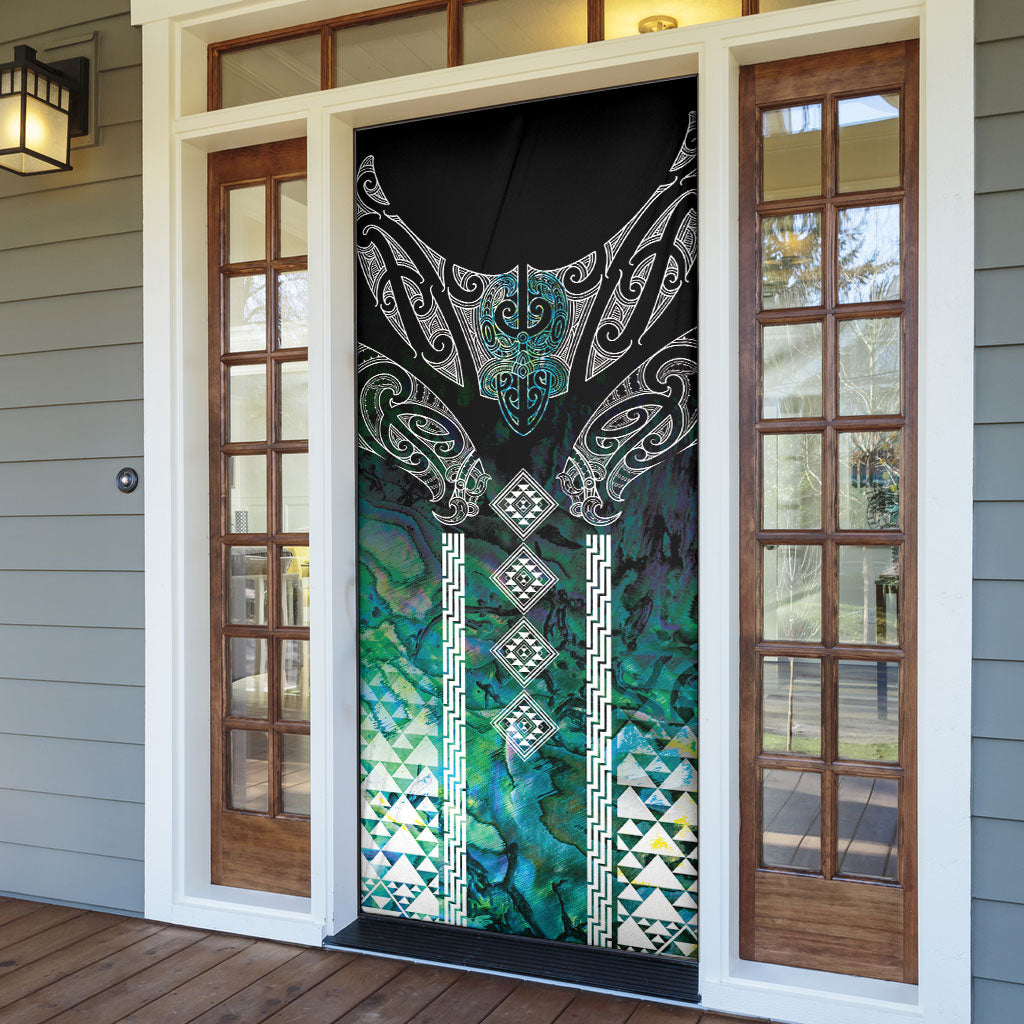 Aotearoa Maori Iwi Heritage Door Cover Ngati Kahungunu Paua Shell Turquoise LT7 - Polynesian Pride