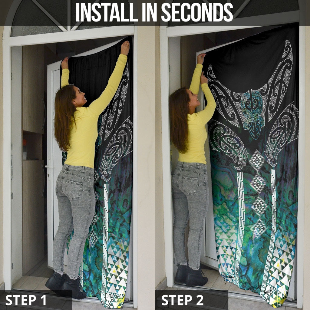 Aotearoa Maori Iwi Heritage Door Cover Ngati Kahungunu Paua Shell Turquoise LT7 - Polynesian Pride