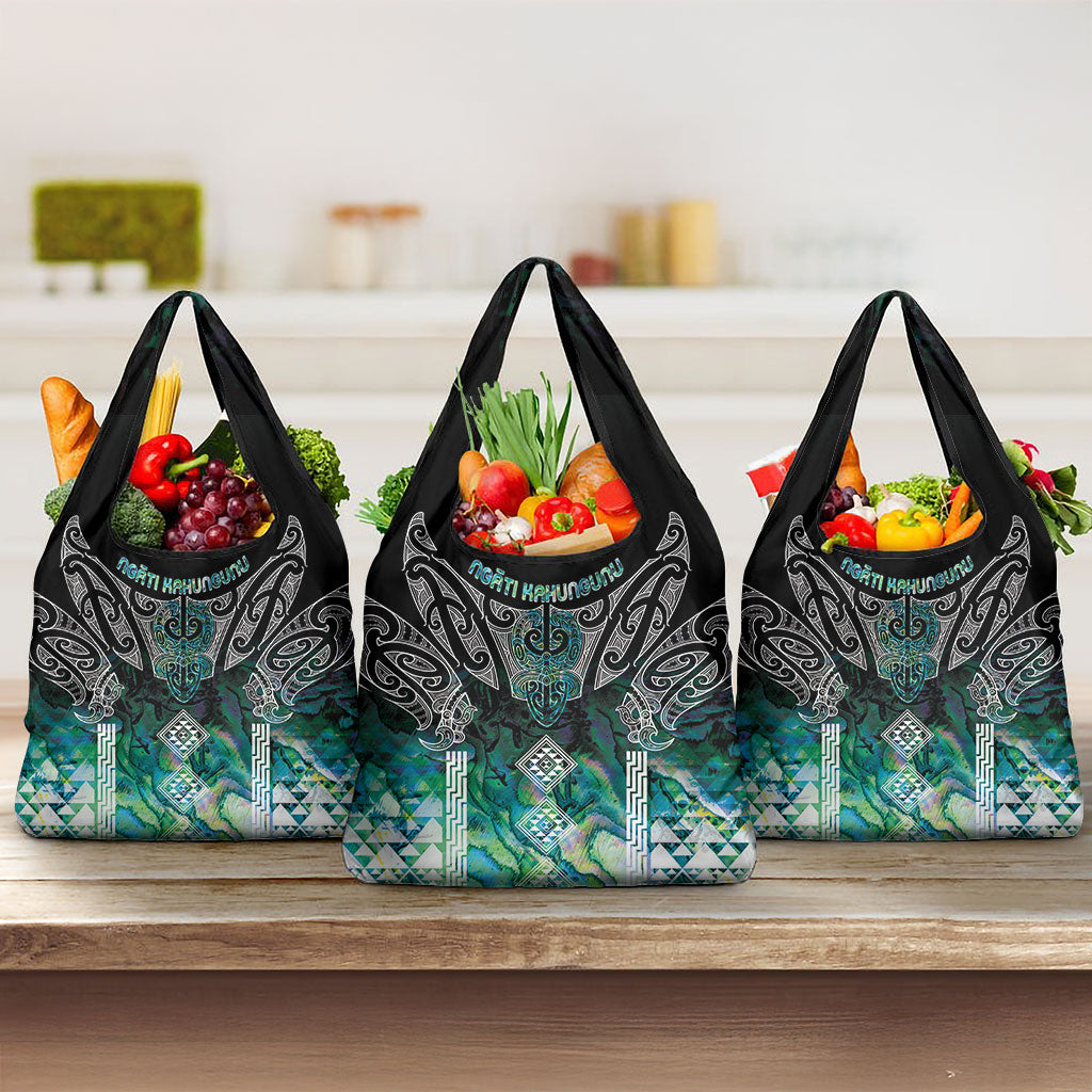 Aotearoa Maori Iwi Heritage Grocery Bag Ngati Kahungunu Paua Shell Turquoise LT7 3-pack One Size Green Blue - Polynesian Pride