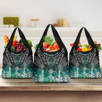 Aotearoa Maori Iwi Heritage Grocery Bag Ngati Kahungunu Paua Shell Turquoise LT7 3-pack One Size Green Blue - Polynesian Pride