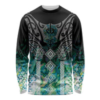 Aotearoa Maori Iwi Heritage Long Sleeve Shirt Ngati Kahungunu Paua Shell Turquoise LT7 Unisex Green Blue - Polynesian Pride