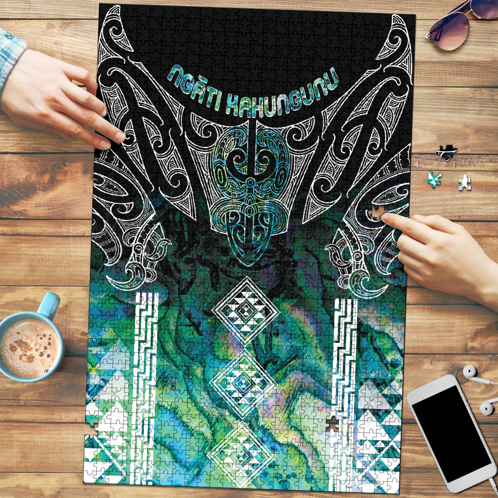 Aotearoa Maori Iwi Heritage Puzzle Ngati Kahungunu Paua Shell Turquoise LT7 Green Blue - Polynesian Pride