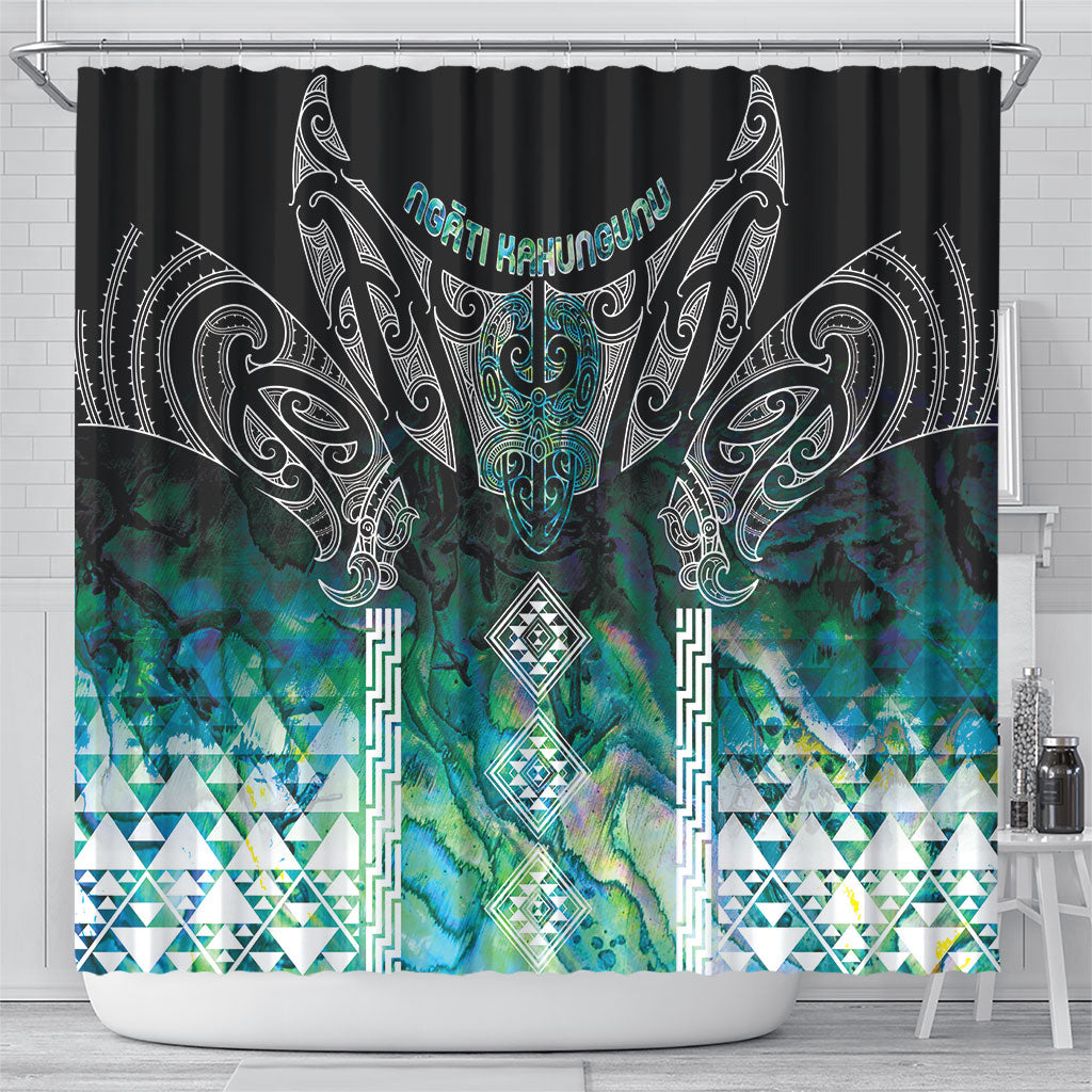 Aotearoa Maori Iwi Heritage Shower Curtain Ngati Kahungunu Paua Shell Turquoise LT7 - Polynesian Pride