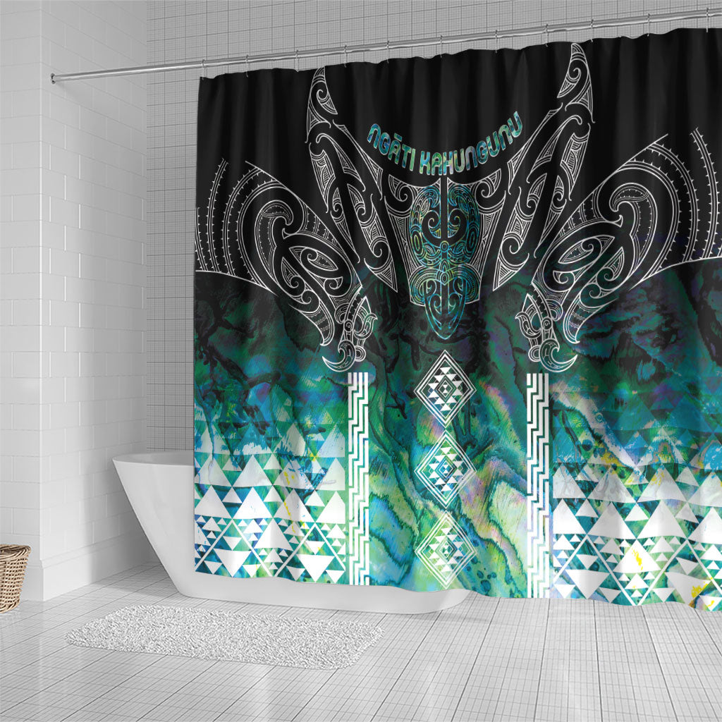 Aotearoa Maori Iwi Heritage Shower Curtain Ngati Kahungunu Paua Shell Turquoise LT7 - Polynesian Pride