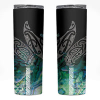 Aotearoa Maori Iwi Heritage Skinny Tumbler Ngati Kahungunu Paua Shell Turquoise LT7 Green Blue - Polynesian Pride