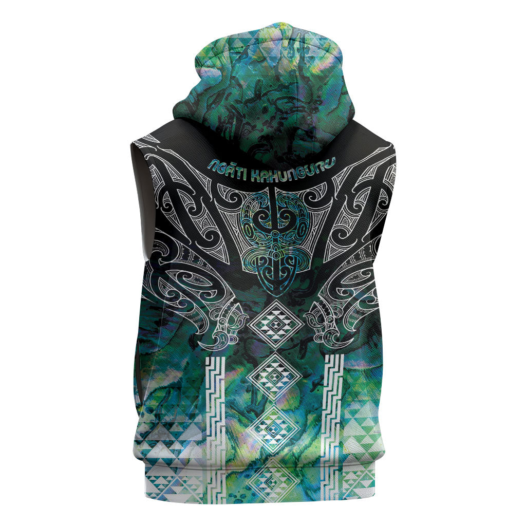 Aotearoa Maori Iwi Heritage Sleeveless Hoodie Ngati Kahungunu Paua Shell Turquoise LT7 - Polynesian Pride