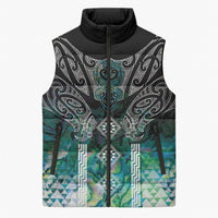Aotearoa Maori Iwi Heritage Sleeveless Puffer Jacket Ngati Kahungunu Paua Shell Turquoise LT7 Unisex Green Blue - Polynesian Pride