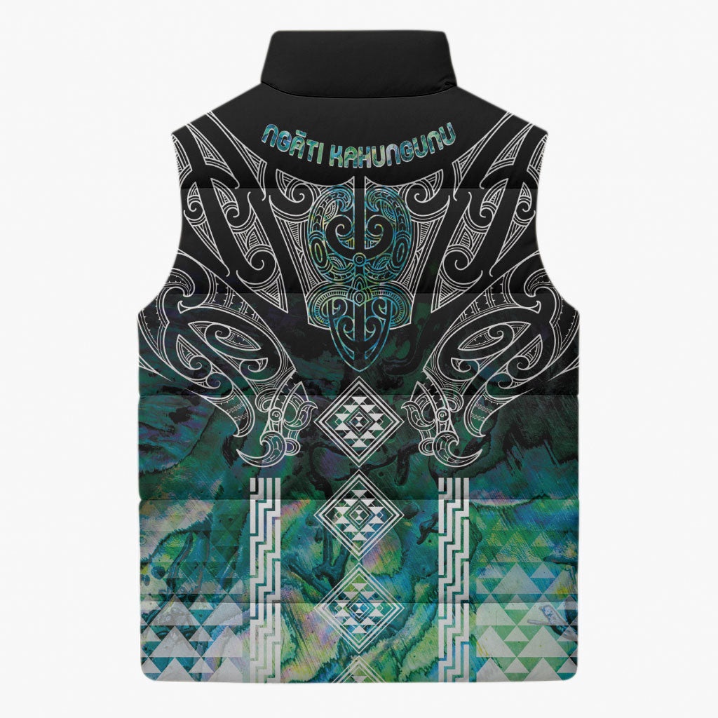 Aotearoa Maori Iwi Heritage Sleeveless Puffer Jacket Ngati Kahungunu Paua Shell Turquoise LT7 - Polynesian Pride