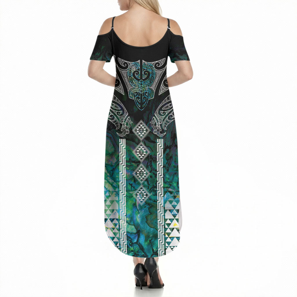 Aotearoa Maori Iwi Heritage Summer Maxi Dress Ngati Kahungunu Paua Shell Turquoise LT7 - Polynesian Pride