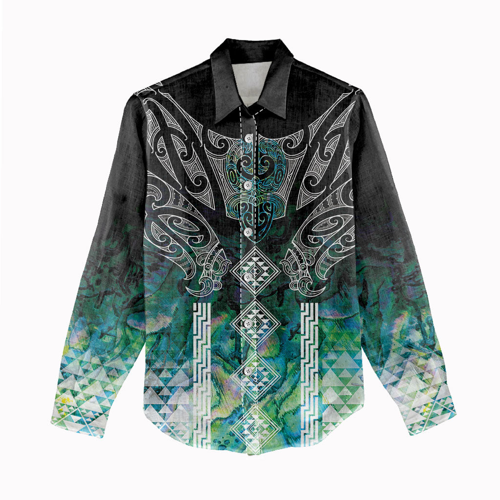 Aotearoa Maori Iwi Heritage Women Casual Shirt Ngati Kahungunu Paua Shell Turquoise LT7 - Polynesian Pride